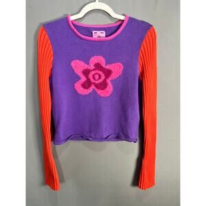 UNIF Flower Purple Orange E-Girl Fairycore Gothcore Knit Sweater Sz M Whimsy